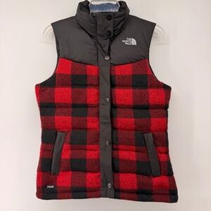 The North Face Puffer Vest Womens Small Red Buffalo Plaid 700 Down Insulated
